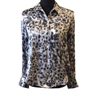 JONES NEW YORK LEOPARD PRINT LONG SLEEVE BUTTON DOWN SHIRT BLK GRA WHT SIZE PM